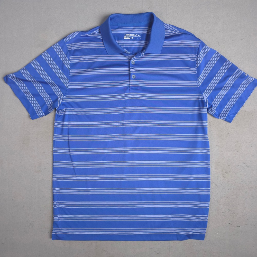 Nike Golf Dri Fit Blue‎ White Stripe Polo Shirt Mens Large